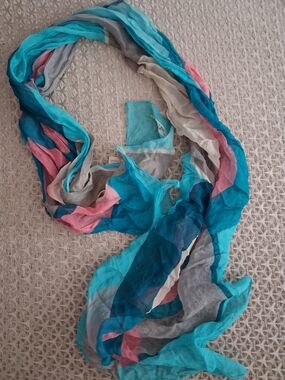 Seta Di Perla Italian Silk Scarf  Blue Teal Pink Gray  Scarf